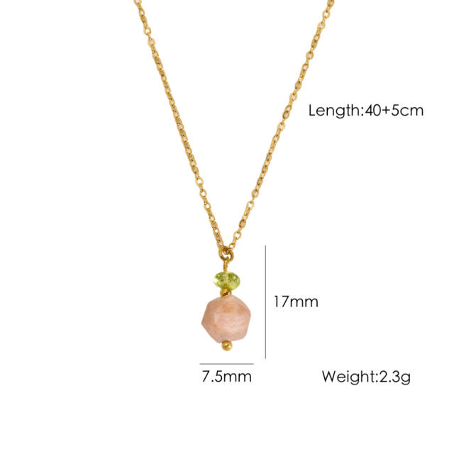 Spring smmer colorful natural stone bead pendant stainless steel necklace
