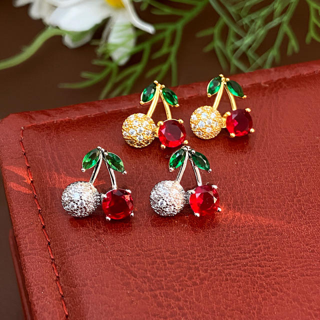 Hot sale sweet cherry diamond studs earrings