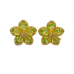 925 needle fresh green color flower copper earrings