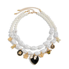 Baroque imitation pearl layer necklace large necklace