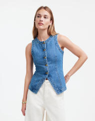 2025 Summer Sleeveless Slim-fit Denim Vest Women's Crewneck Waistcoat Vest