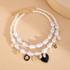 Baroque imitation pearl layer necklace large necklace