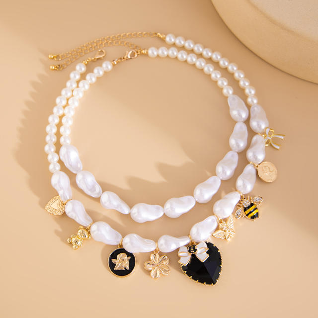 Baroque imitation pearl layer necklace large necklace