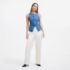 2025 Summer Sleeveless Slim-fit Denim Vest Women's Crewneck Waistcoat Vest