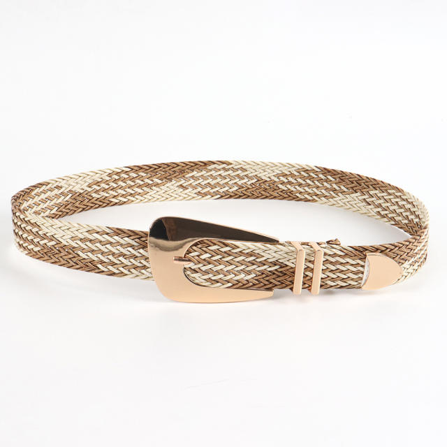 Summer New Ladies Belt Handmade Woven Straw Irregular Metal Buckle belt