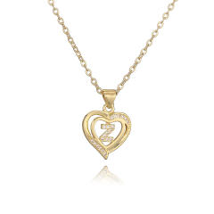 Delicate diamond heart hollow initial letter copper necklace