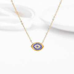Dainty full diamond geometric evil eye pendant stainless steel necklace