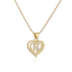 Delicate diamond heart hollow initial letter copper necklace