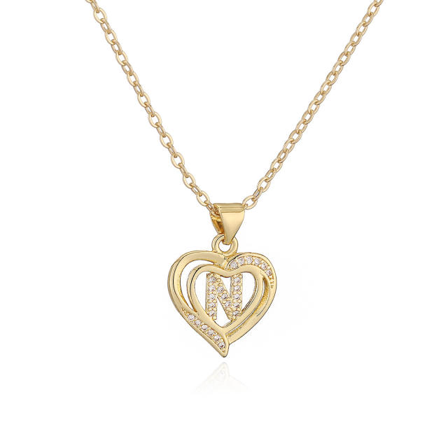 Delicate diamond heart hollow initial letter copper necklace