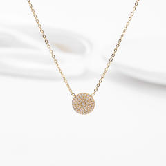 Dainty full diamond geometric evil eye pendant stainless steel necklace