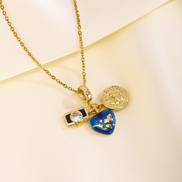 Hot sale lipsticks plane heels cute pendant copper necklace