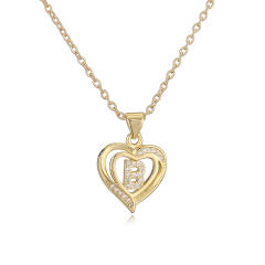 Delicate diamond heart hollow initial letter copper necklace