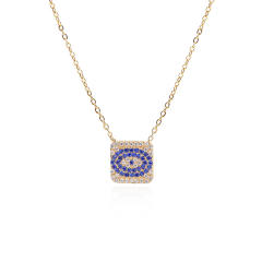 Dainty full diamond geometric evil eye pendant stainless steel necklace
