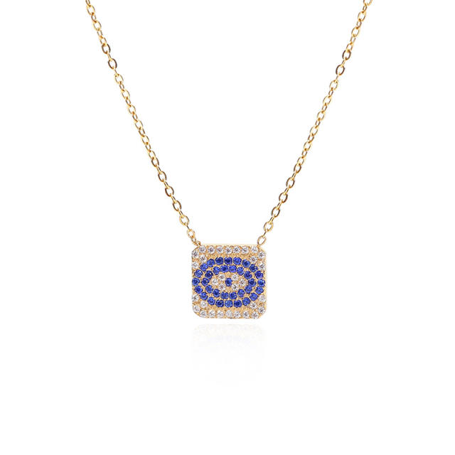 Dainty full diamond geometric evil eye pendant stainless steel necklace