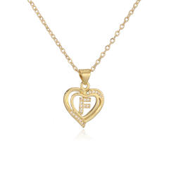 Delicate diamond heart hollow initial letter copper necklace