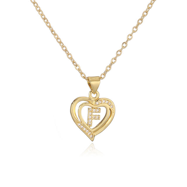 Delicate diamond heart hollow initial letter copper necklace