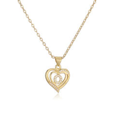 Delicate diamond heart hollow initial letter copper necklace