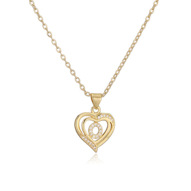 Delicate diamond heart hollow initial letter copper necklace