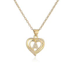 Delicate diamond heart hollow initial letter copper necklace