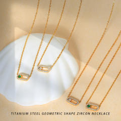 Simple diamond paperclip pendant stainless steel necklace