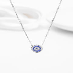 Dainty full diamond geometric evil eye pendant stainless steel necklace