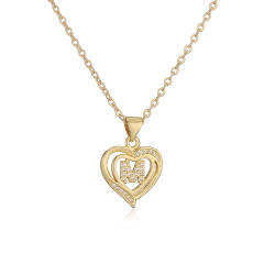 Delicate diamond heart hollow initial letter copper necklace
