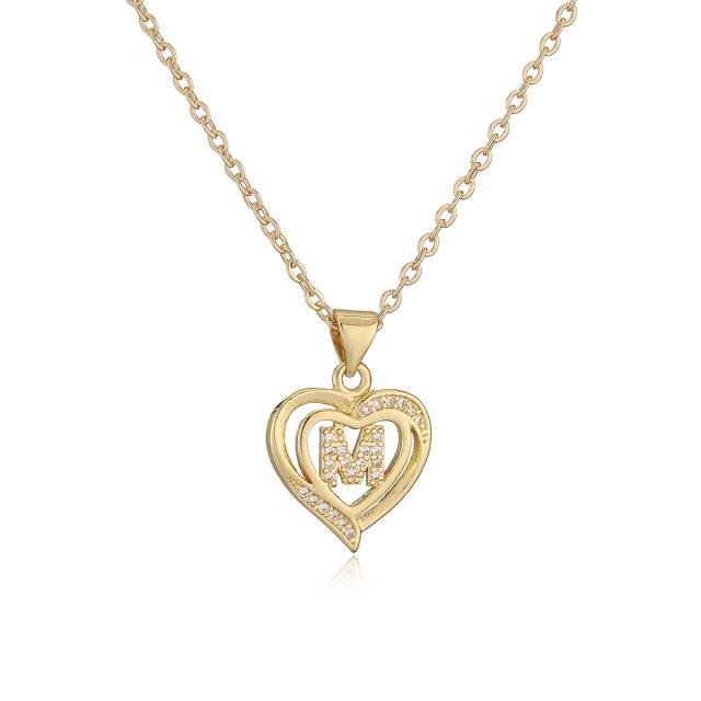 Delicate diamond heart hollow initial letter copper necklace