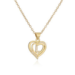 Delicate diamond heart hollow initial letter copper necklace
