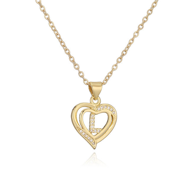 Delicate diamond heart hollow initial letter copper necklace