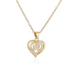 Delicate diamond heart hollow initial letter copper necklace