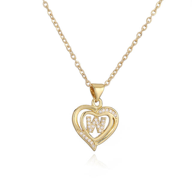 Delicate diamond heart hollow initial letter copper necklace