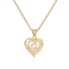 Delicate diamond heart hollow initial letter copper necklace