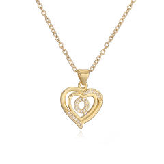 Delicate diamond heart hollow initial letter copper necklace