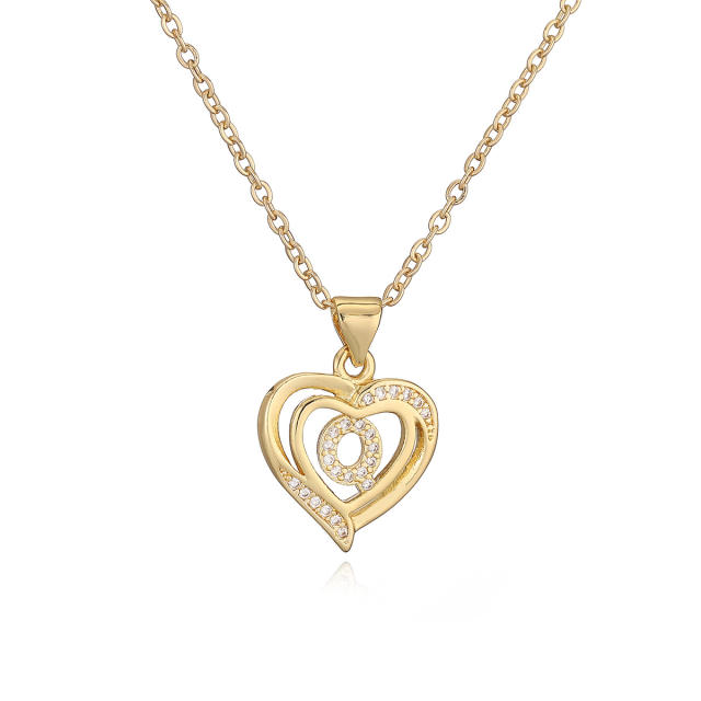 Delicate diamond heart hollow initial letter copper necklace