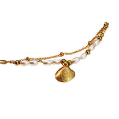 18K waterpearl bead two layer charm bracelet stainless steel bracelet