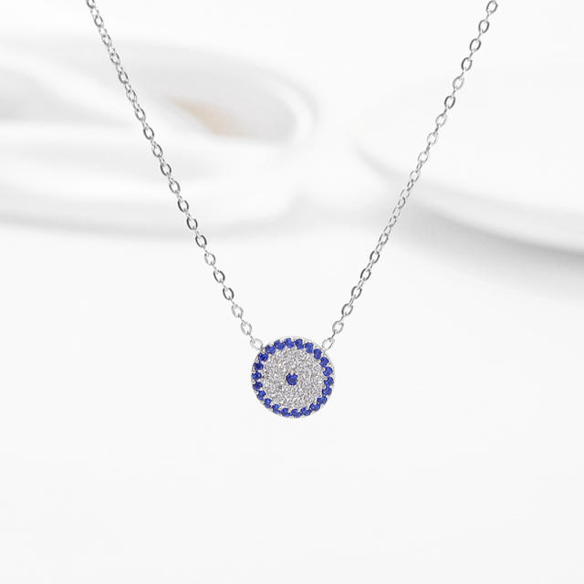 Dainty full diamond geometric evil eye pendant stainless steel necklace