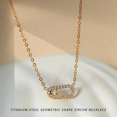 Simple diamond paperclip pendant stainless steel necklace