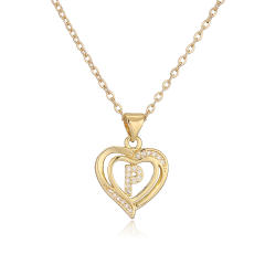 Delicate diamond heart hollow initial letter copper necklace