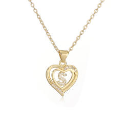Delicate diamond heart hollow initial letter copper necklace