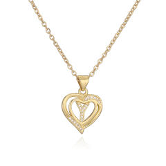 Delicate diamond heart hollow initial letter copper necklace