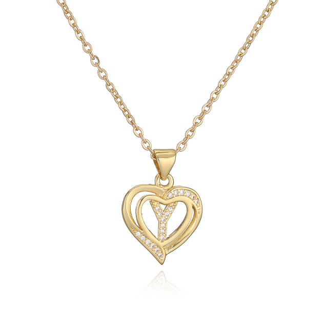 Delicate diamond heart hollow initial letter copper necklace
