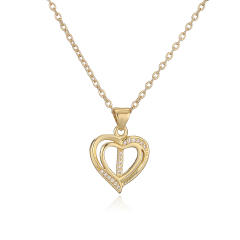 Delicate diamond heart hollow initial letter copper necklace