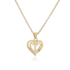 Delicate diamond heart hollow initial letter copper necklace