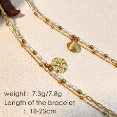 18K waterpearl bead two layer charm bracelet stainless steel bracelet