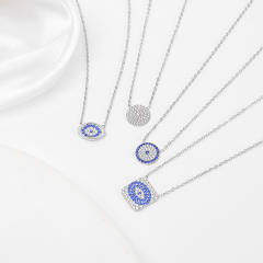Dainty full diamond geometric evil eye pendant stainless steel necklace