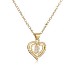 Delicate diamond heart hollow initial letter copper necklace