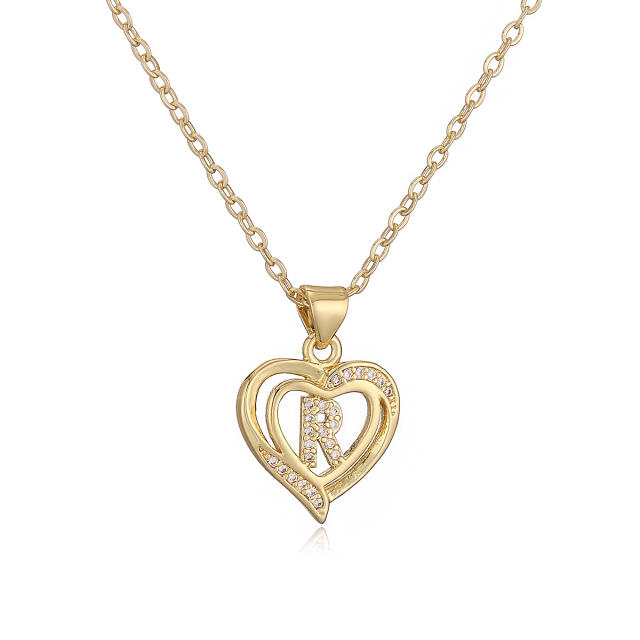 Delicate diamond heart hollow initial letter copper necklace