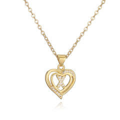 Delicate diamond heart hollow initial letter copper necklace