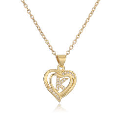 Delicate diamond heart hollow initial letter copper necklace