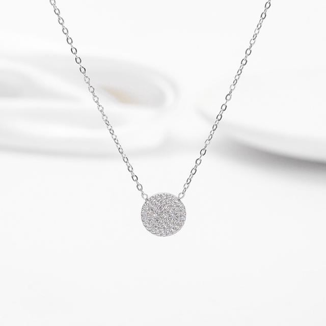 Dainty full diamond geometric evil eye pendant stainless steel necklace